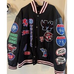 Jordan Craig Motown Detroit Varsity Jacket Black Multi Mens 4XL Patches